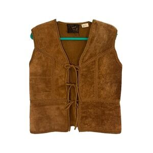 Vintage 1970s Suede Lace Up Vest L Western Rodeo Boho Indie Festival Earthy